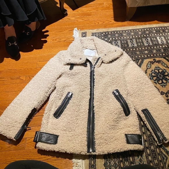 ZARA  CONTRAST SHEARLING TEDDY BIKER JACKET - Picture 3 of 4
